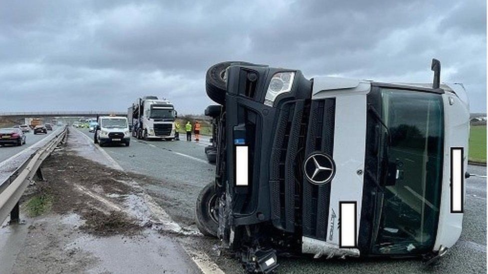 Casualty Treated After Car Overturns On M56 Casualty Treated After Car Overturns On M56