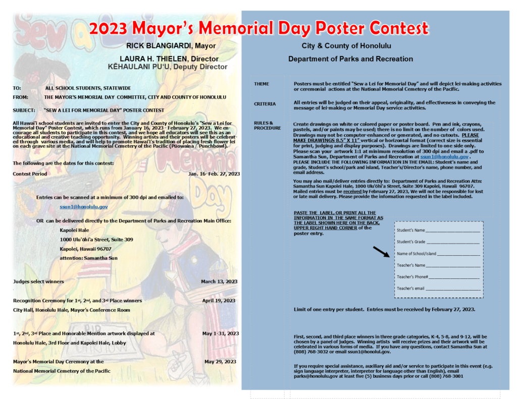 Hawaii Keiki Memorial Day Lei-Making Poster Contest: Showcasing Young Artists Hawaii Keiki Memorial Day Lei-Making Poster Contest: Showcasing Young Artists