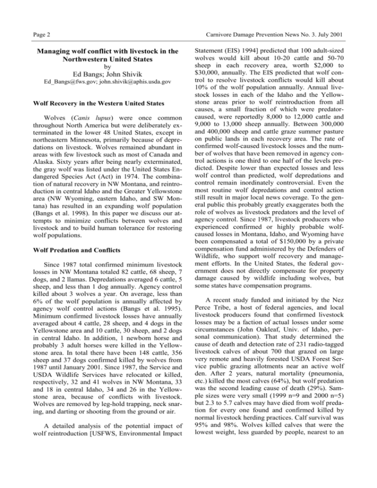 Managing Wolf Conflicts In The North State Managing Wolf Conflicts In The North State