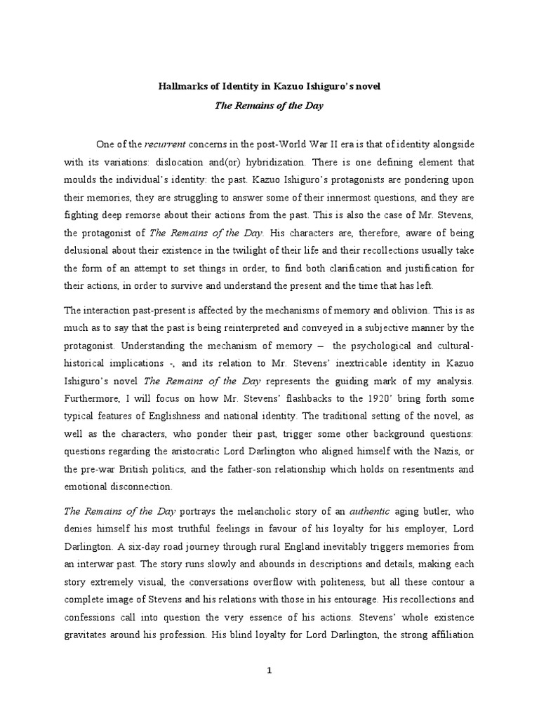 Memory, Identity, And Narrative In The Works Of Kazuo Ishiguro Memory, Identity, And Narrative In The Works Of Kazuo Ishiguro