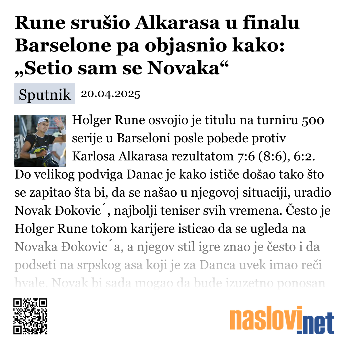 Rune Bolji Od Povređenog Alkarasa U Finalu Barselone Rune Bolji Od Povređenog Alkarasa U Finalu Barselone