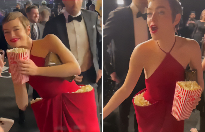 See Photos: Emma Stone's Unique Popcorn Dress At SNL 50th Anniversary See Photos: Emma Stone's Unique Popcorn Dress At SNL 50th Anniversary