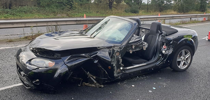 Serious M56 Motorway Collision: Car Overturn And Casualty Treatment Serious M56 Motorway Collision: Car Overturn And Casualty Treatment