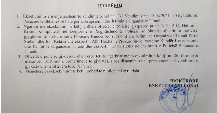 Urdhri I SPAK-ut Për Kontrollin E Banesës Së Aldës Dhe Xhovanës Nikolli Urdhri I SPAK-ut Për Kontrollin E Banesës Së Aldës Dhe Xhovanës Nikolli